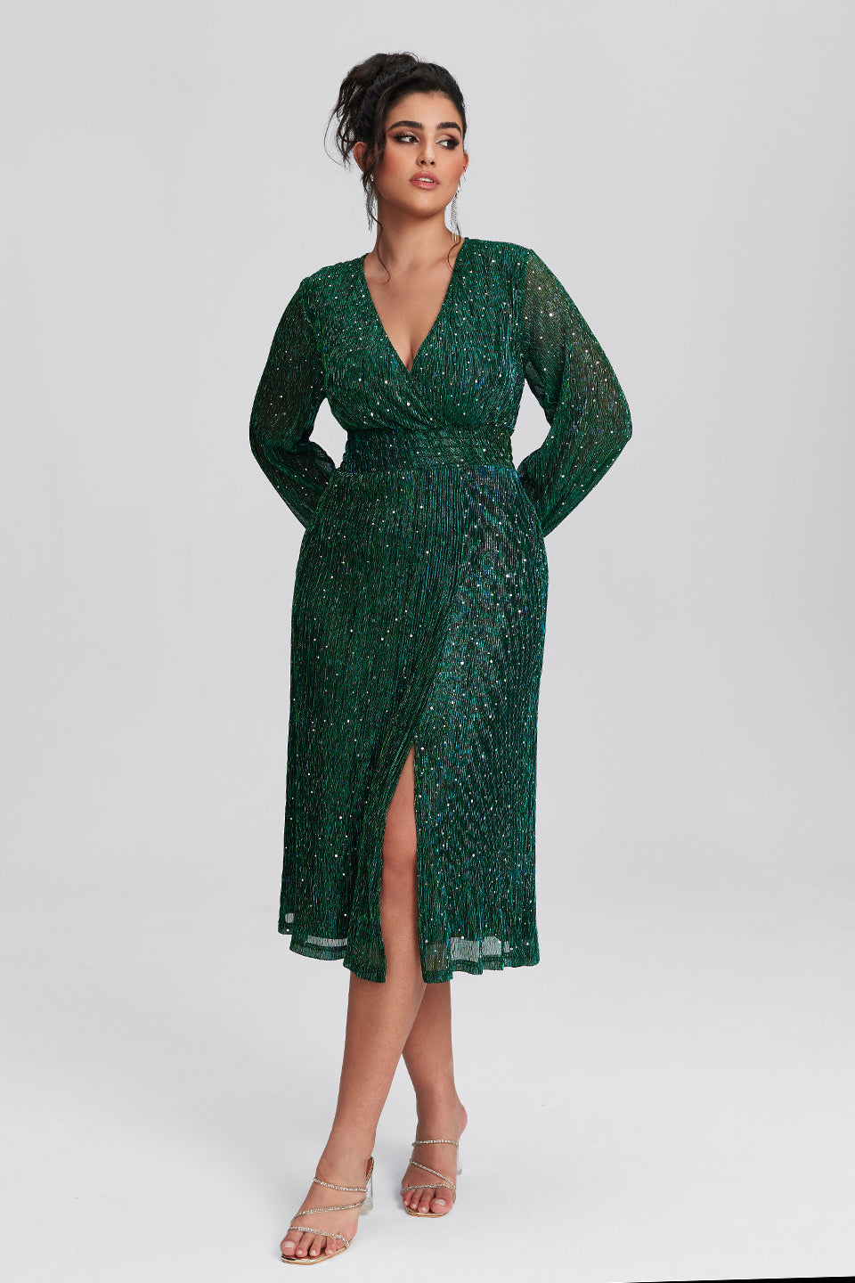 Plus-Size Open-Shoulder Wrap Dress