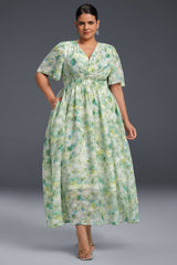 Curveins Plus Size V-Neck Floral Print Maxi Dress