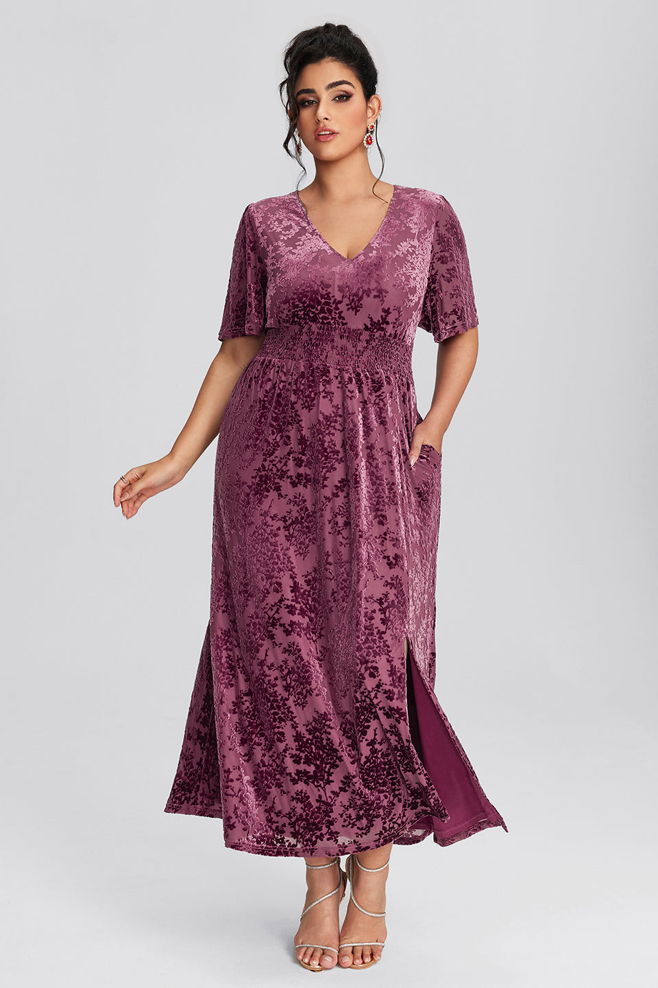 Curveins Plus Size Velvet Plain Maxi Dress