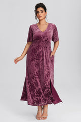 Curveins Plus Size Velvet Plain Maxi Dress