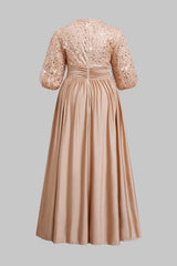 Curveins Plus Size Elegant V-Neck Sequin Panel Dress