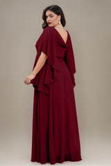 Curveins Plus Size V Neck Batwing Sleeve Chiffon Maxi Dress Elegant Flowing Fit