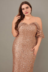 Curveins Plus Size Sequin Off The Shoulder Ruffle Formal Dress