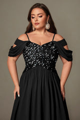 Curveins Plus Size Off-Shoulder Short Sleeve A-Line Maxi Dress