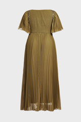 Curveins Plus Size Batwing Sleeve Sequin Panelled Ruched Waist Elegant Maxi Dress