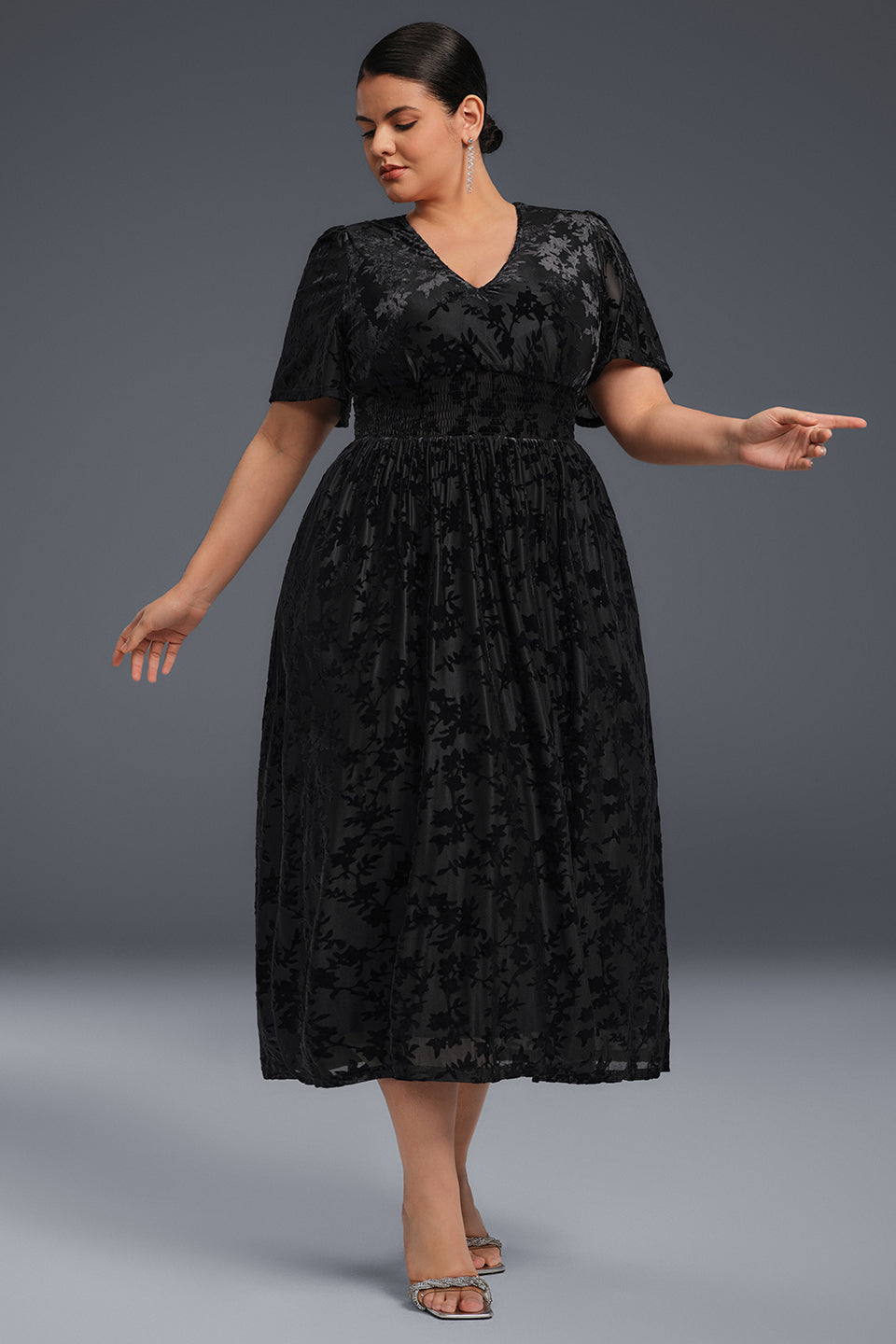 Curveins Plus Size Velvet Plain Maxi Dress