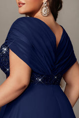 Curveins Plus Size V-Neck Short Sleeve Asymmetrical A-Line Maxi Dress