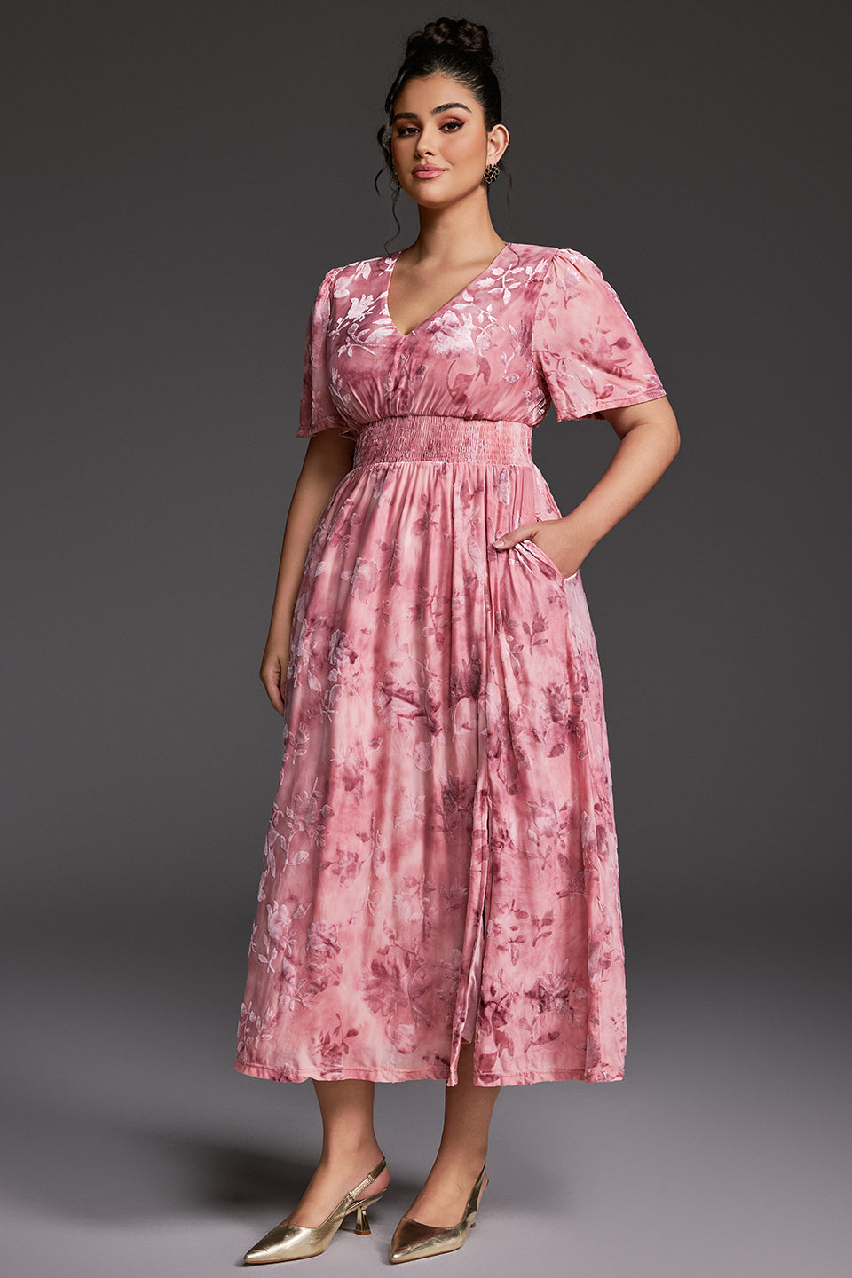 Curveins Plus Size Velvet Plain Maxi Dress