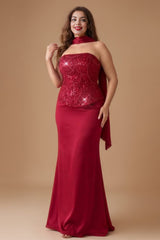 Curveins Plus Size Sequin Strapless Bodycon Maxi Dress with Scarf Detail