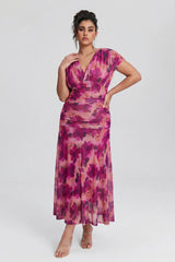 Curveins Plus Size V Neck Batwing Sleeve Cinched Waist Maxi Dress