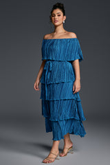 Curveins Plus Size Off-Shoulder Pleated Tiered Maxi Dress