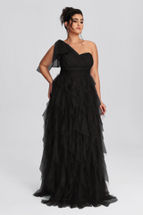 Curveins Plus Size Mesh One-Shoulder Cocktail Dress