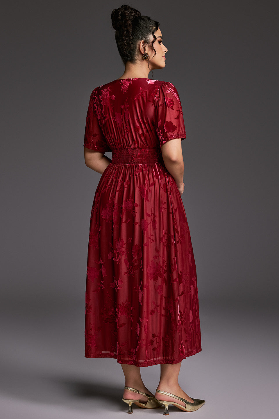 Curveins Plus Size Velvet Plain Maxi Dress