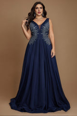 Curveins Plus Size V-Neck Sleeveless Waist-Defined Maxi Dress