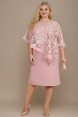 Curveins Plus Size Ruffle Sleeve Embroidered Fitted Midi Dress