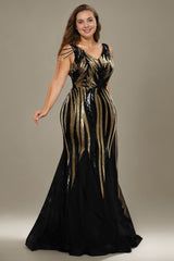 Curveins Plus Size V Neck Sleeveless Striped Sequin Elegant Maxi Dress