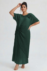 Curveins Plus Size Round Neck Short Sleeve Robe and Wide-Leg Pants Set