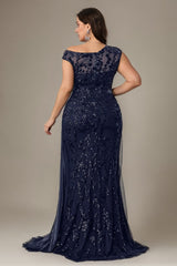 Curveins Plus Size One Shoulder Sleeveless Embroidered Sequin Patchwork Bodycon Maxi Dress