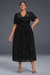 Curveins Plus Size Velvet Plain Maxi Dress