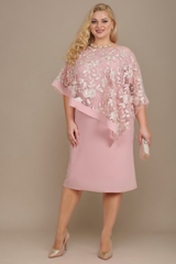 Curveins Plus Size Ruffle Sleeve Embroidered Fitted Midi Dress