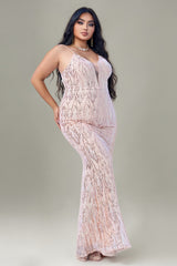 Curveins Plus Size V-Neck Spaghetti Strap Sleeveless Sequin Bodycon Maxi Dress