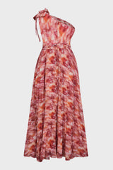Curveins Plus Size Elegant Striped One Shoulder Cinched Waist Flowy Maxi Dress