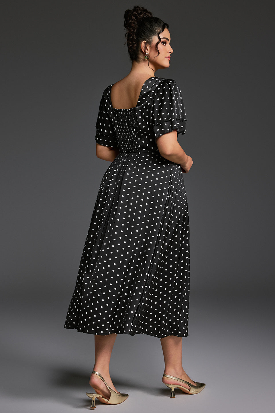 Curveins Plus Size V-Neck Double-Layered Ruffle Sleeve Maxi Dress