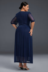 Curveins Plus Size V-Neck Short Sleeve Ruffle Hem Maxi Dress-Pink
