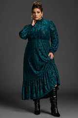 Curveins Plus Size Navy Blue Floral Velvet Maxi Dress