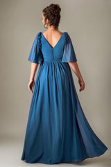 Curveins Plus Size Shoulder-Detail Batwing Sleeve Waist-Defined Elegant Maxi Dress