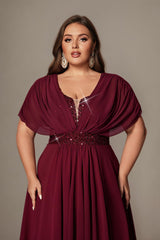 Curveins Plus Size V-Neck Short Sleeve Asymmetrical A-Line Maxi Dress