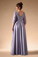 Curveins Plus Size Elegant V-Neck Embroidery Half-Sleeve Slimming Maxi Dress