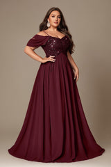 Curveins Plus Size Off-Shoulder Short Sleeve A-Line Maxi Dress