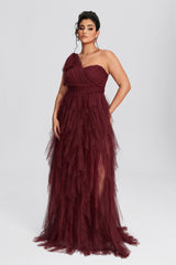 Curveins Plus Size Mesh One-Shoulder Cocktail Dress