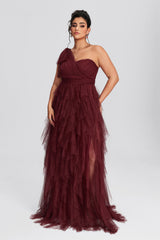 Curveins Plus Size Mesh One-Shoulder Cocktail Dress