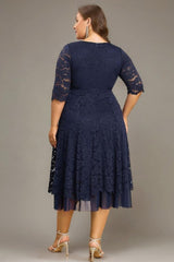 Curveins Plus Size V-Neck 3/4 Sleeves Lace & Mesh Maxi Dress