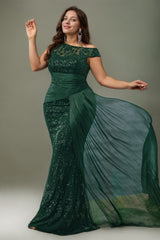 Curveins Plus Size One Shoulder Sleeveless Embroidered Sequin Patchwork Bodycon Maxi Dress