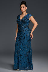 Curveins Plus Size V-neck and Waist Cinch Sequin Maxi Dress