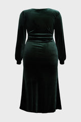Curveins Plus Size V-Neck Long Sleeves Side Slit Bodycon Midi Dress