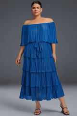 Curveins Plus Size Off-Shoulder Pleated Tiered Maxi Dress