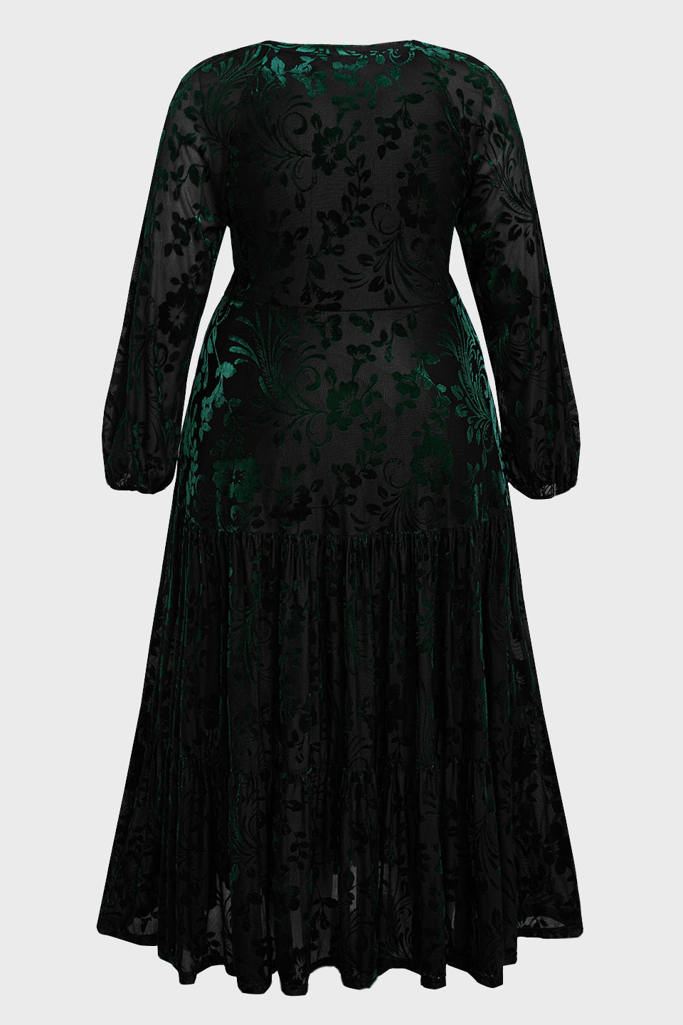 Curveins Plus Size V-Neck Flowy Bell Sleeves Pleated Velvet Midi Dress