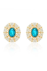 Blue Oval Crystal Cluster Earrings