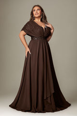 Curveins Plus Size V-Neck Short Sleeve Asymmetrical A-Line Maxi Dress