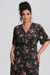 Curveins Plus Size Velvet Surplice Vintage Plain Maxi Dress
