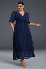 Curveins Plus Size V-Neck Short Sleeve Ruffle Hem Maxi Dress-Pink