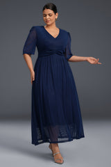 Curveins Plus Size V-Neck Long Sleeve Ruffle Hem Maxi Dress