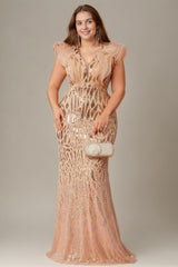 Curveins Elegant Curve Hugging V Neck Sleeveless Sequin Evening Gown