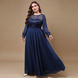 Curveins Plus Size Round Neck Long Sleeve Pleated Maxi Dress