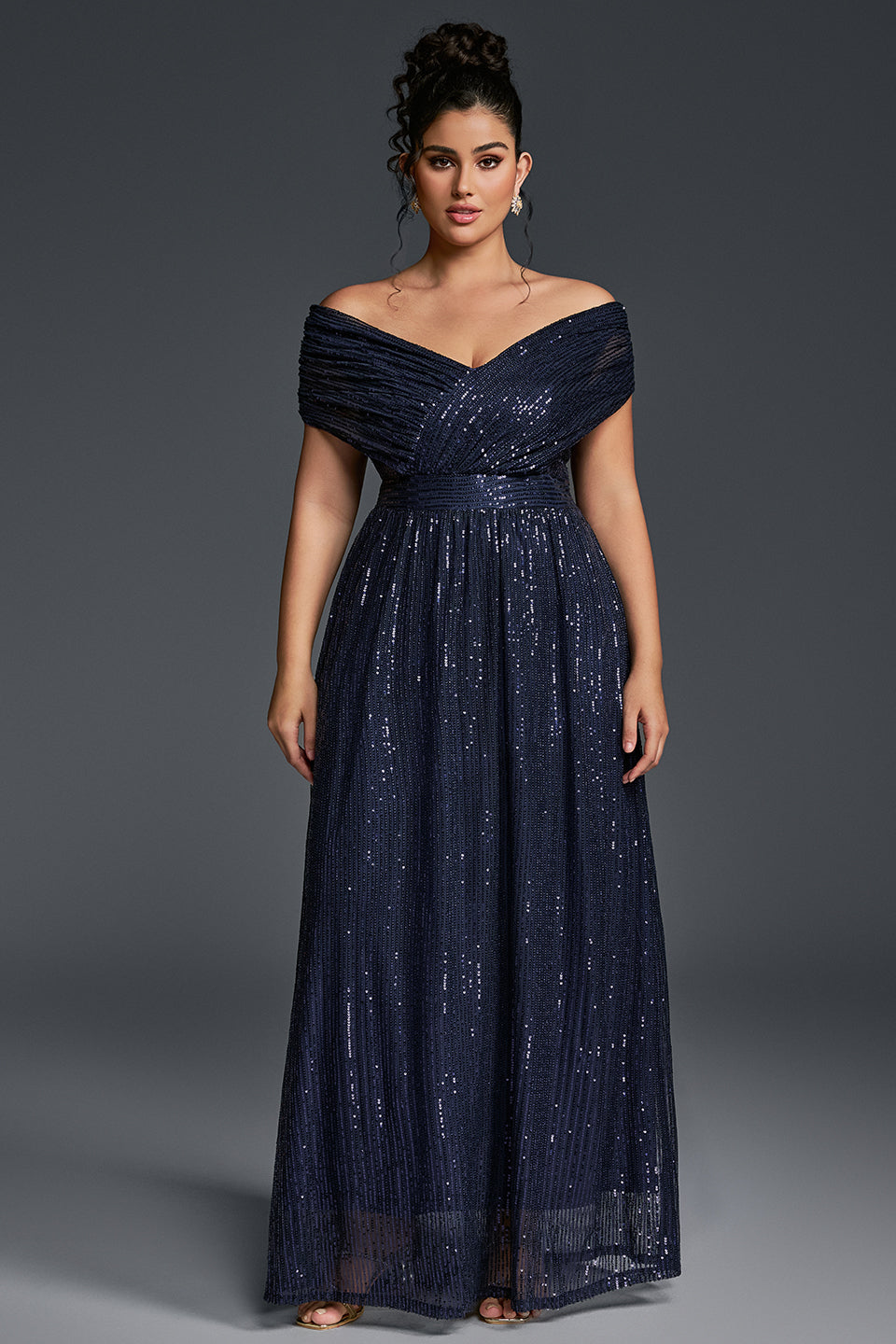 Curveins Plus Size V-Neck Sequin Maxi Dress