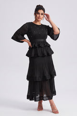 Curveins Plus Size Crew Neck Long Sleeve Ruffle Tiered Skirt Set